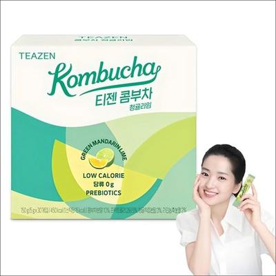 Teazen Kombucha Green Mandarin Lime Tea 30 Sticks / Low Calorie, Zero Sugar, Prebiotics
