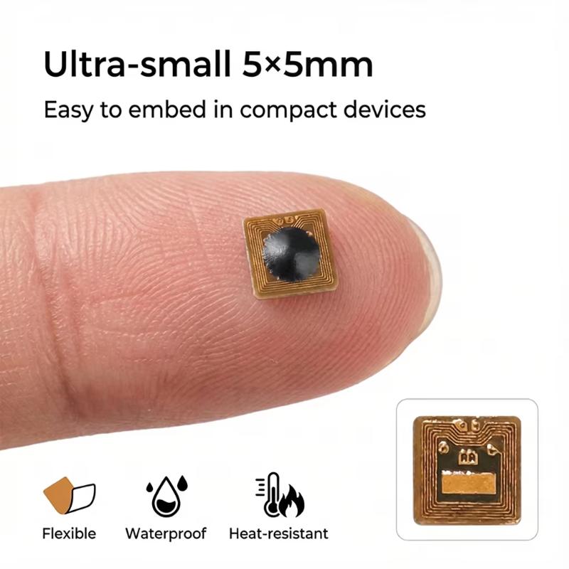 1/5/10 Pezzi Etichetta Adesiva NFC RFID Programmabile 5x5mm Micro FPC, Raggio di Lettura 1mm per Controllo Accessi e Gestione della Catena di Approvvigionamento