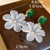 Obega White Flower Charm Square Metal Green Epoxy Drop Earrings For Women Bohemia Romantic Camellia Flower Dangle Earring Luxury