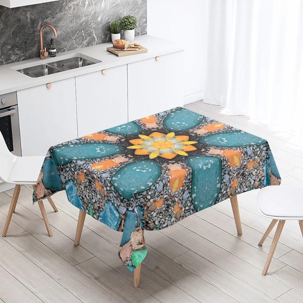 Psychedelic Geometric Mandala Pattern Rectangular Tablecloth Waterproof and Oilproof Wedding Restaurant Kitchen Table Decoration