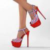 Fashion New Designer Summer Striped Ankle Strap Platform Sandals Women Sexy 16CM Fetish High Heels Wedding Banquet Shoes Stilettos Heels