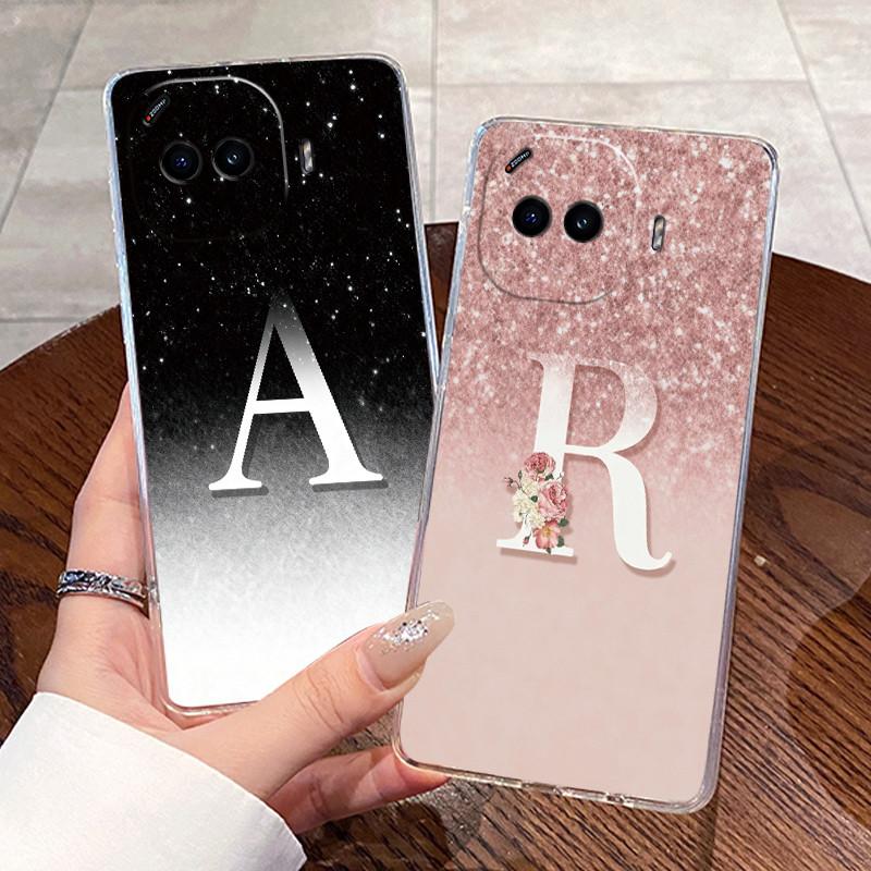 Anti-scratch Phone Case For Vivo iQOO Z11 Turbo Jelly Clear TPU Soft Casing Lucky Initial Letter With Flower Couple Shell