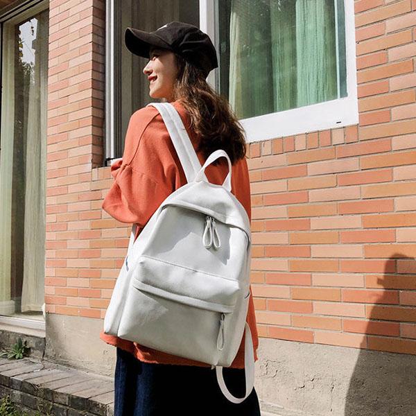 Women's Backpack Vintage Soft PU Backpack casual Anti-theft Shoulder Bag Solid Color School Backpack