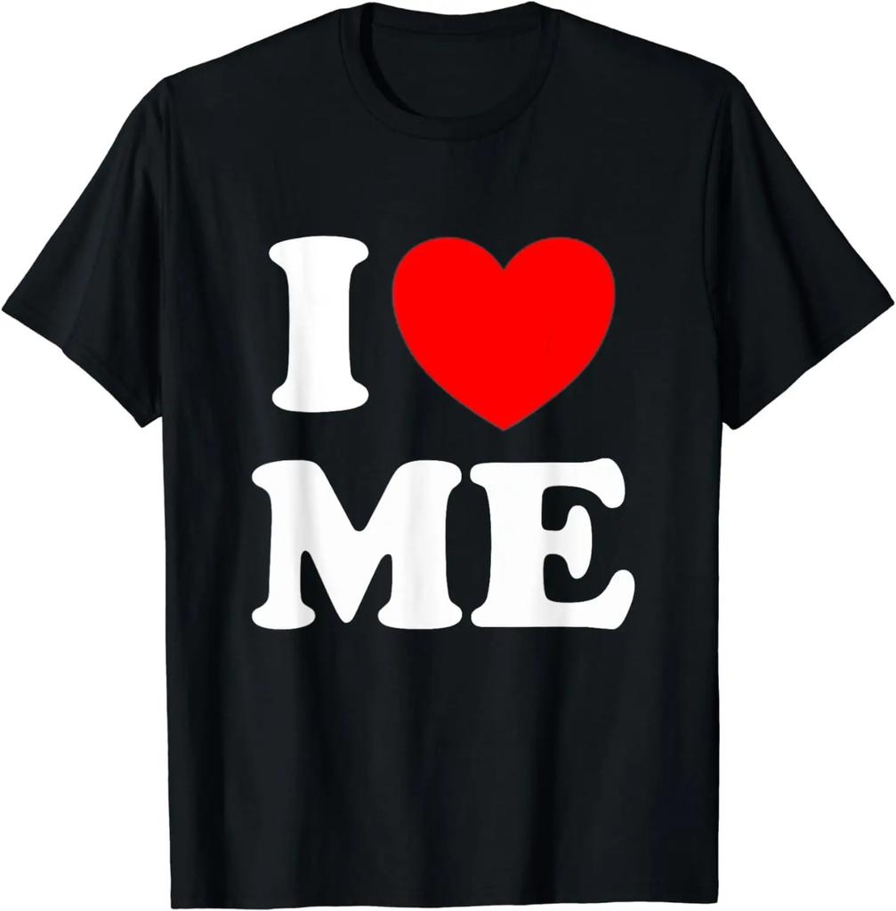 I Love Me Printed TShirt I Red Heart Me I Love Me Myself and I Funny TShirt Men Graphic Short Sleeve T Shirts Clothing Tops