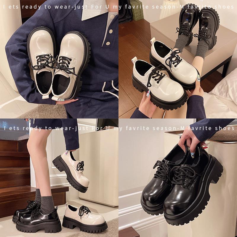 Retro British style platform small leather shoes women's 2025 spring and autumn new round head versatile skirt heightening lace-up single shoes