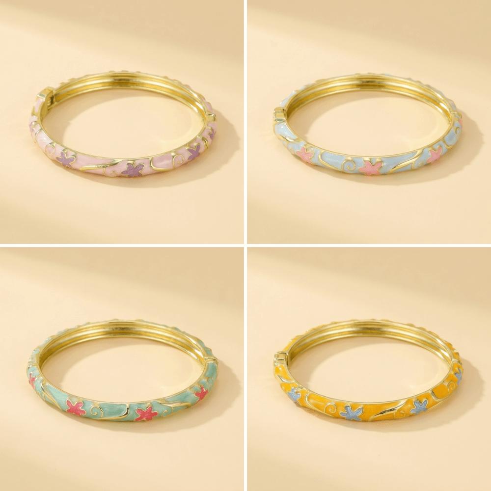 Fresh and Sweet Oil Drop Bracelet Five-Petal Flower Enamel Dropped Glaze Bangle  Minimalist Jewelry