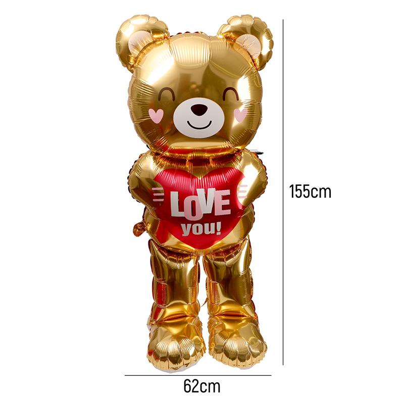 Extra Großer Stehender Bär Rosenballon Niedlicher Herzbär Aluminiumfolienballons für Romantischen Valentinstag Hochzeitsparty Dekoration