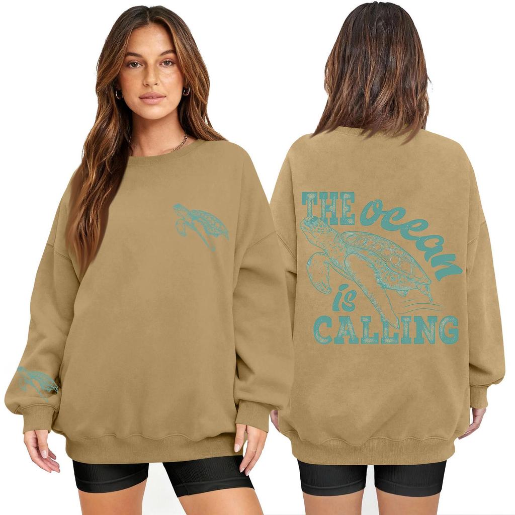 Women's Fashion Long Sleeve Print Round Neck Loose Pullover Sweater Top