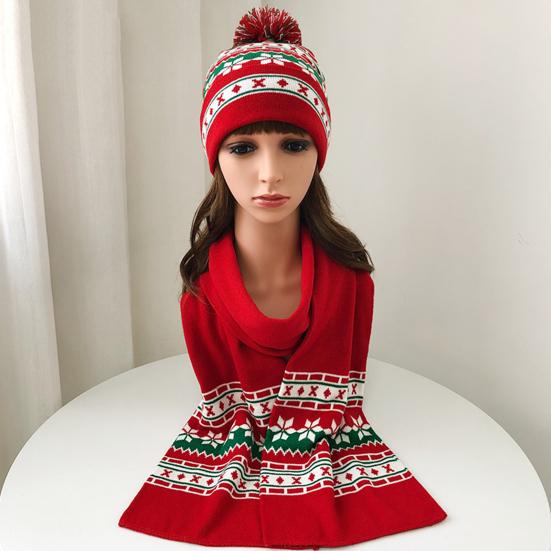 2Pcs/Set Winter Hat Scarf Set Knitting Technology Nordic Style Snowflake Pine Tree Pattern Fur