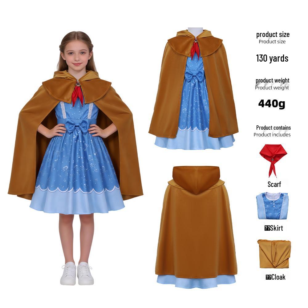 Stranger Things Inspired Cosplay Costume: Blue Dress Brown Cloak Set 140cm (Child)