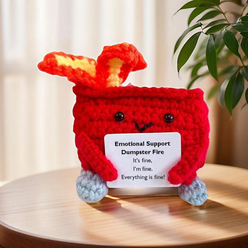Mini Crochet Doll Card Fire Extinguisher Trash Can Funny Positive Energy Handmade Creative Gift