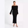 European & American Beach Cross-border One-shoulder Knitted Hollow-out Sexy Long Dress Cover-up