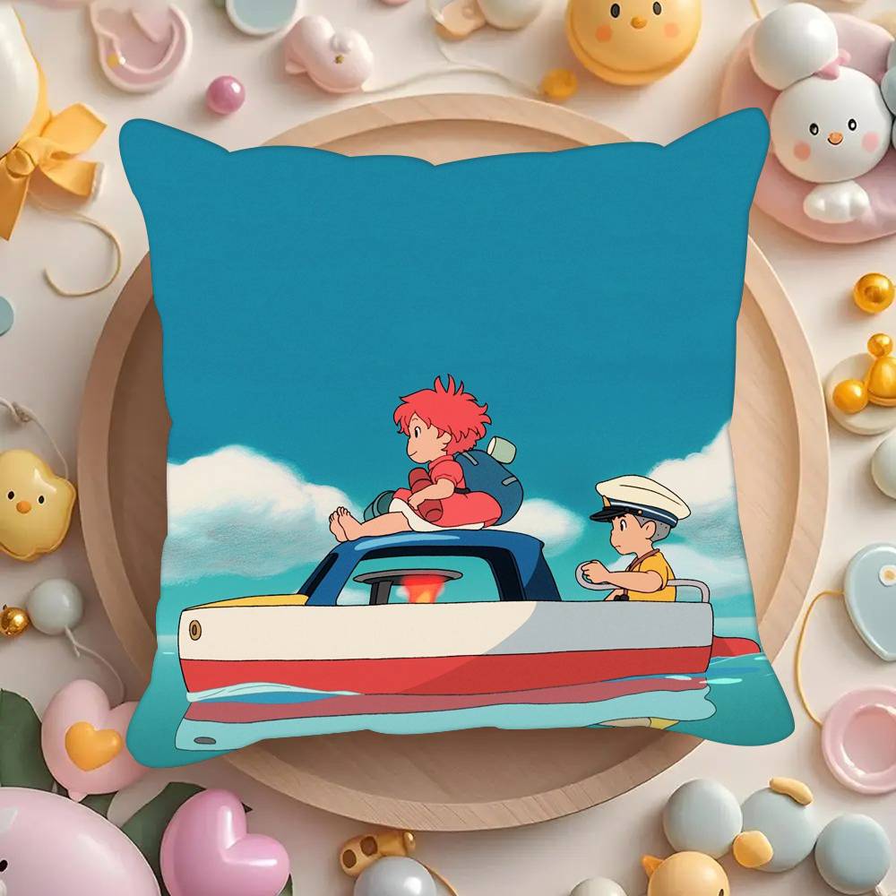 Movie P-Ponyo Anime On the Cute Cliff  Pillowcases Cushion Covers Living Room Sofas Home Decor Gifts