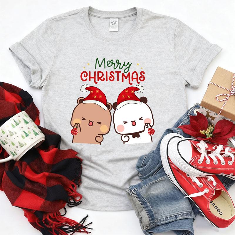 Merry Christmas Cute Funny Bubu Dudu Cartoon Emoticon Graphics Tshirt Ulzzang Men Woman Cotton Tees Trendy Holiday Party Shirt