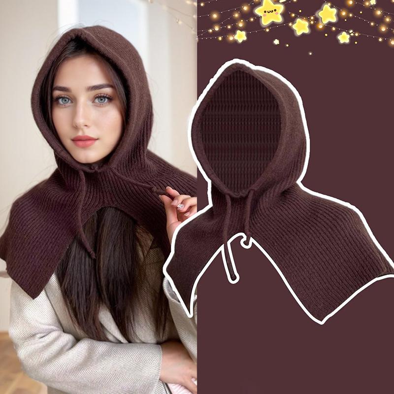 

Korean Winter Style Balaclava Hat for Women New Fashionable and Versatile Neck Protection Cold Protection Thickened and Warm Knitted Hat one size