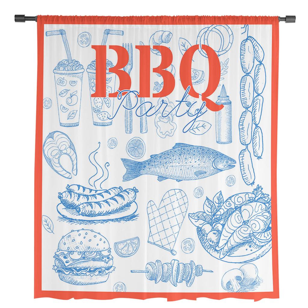 Party Food Chiffon Sheer Curtains For Living Room Bedroom Decoration Window Tulle Curtains Drapes