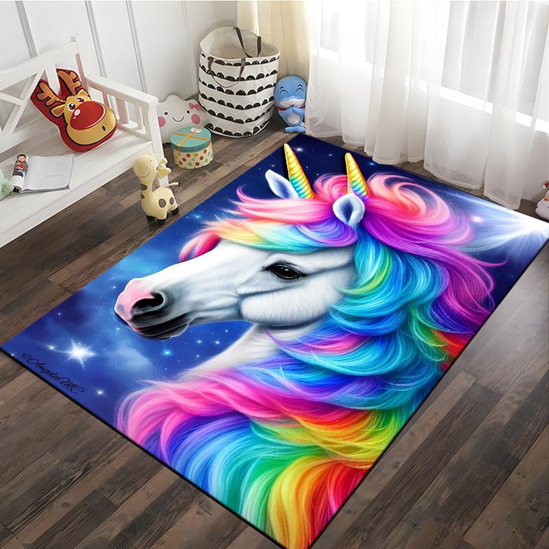 3D Cartoon Pattern Unicorn Rug Large Game Carpet Area for Living Room Kid Bedroom Sofa Kitchen Decorate Child Non-slip Floor Mat