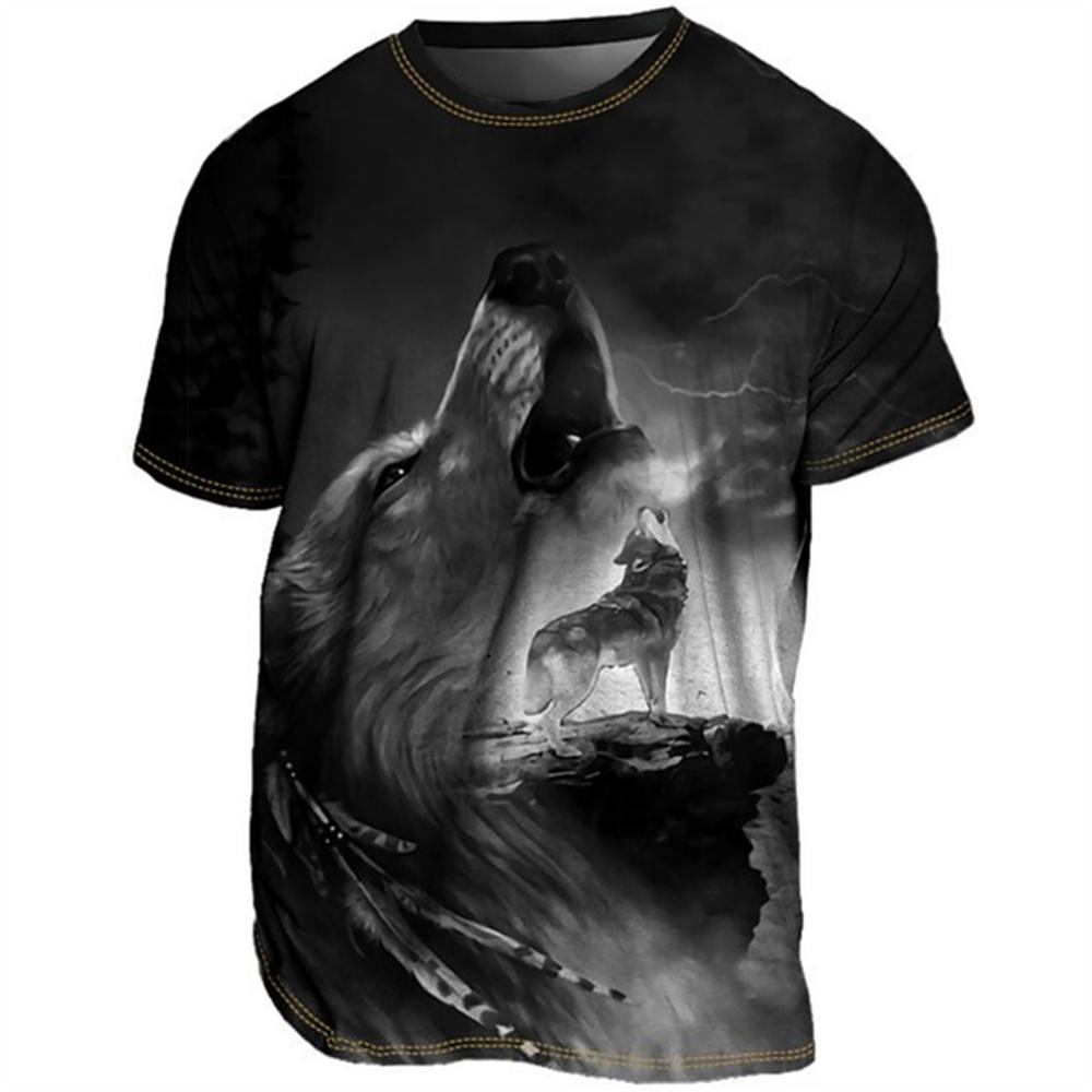Summer Vintage Casual Men T-shirt 3D Animal Print Wolf Graphic Short Sleeve Oversized Everyday Breathable Quick Drying Clothing