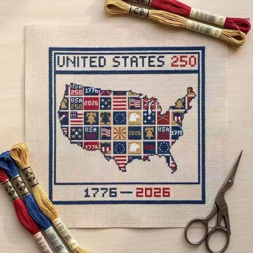 

Usa 250 Years Anniversary Counted Cross Stitch Kit, 1776 Independence Era History Embroidery, Patriotic Diy Needlework Craft