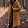 Warm Winter Coat for Women Thick Woolen Mid Calf Overcoat with Hooded Hat Long Sleeve Solid Color Outdoor Lady Jacket