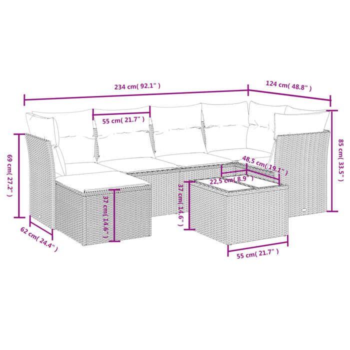 VidaXL Salon de Jardin avec Coussins 7 pcs, Canapés de Terrasse, Ensemble de Meubles de Patio, Mobilier d'Extérieur, Marron 3263189