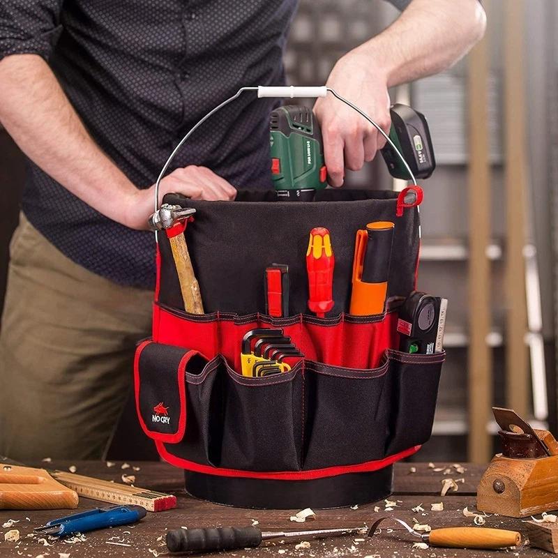 Garden Tool Storage Waist Bag Tear-resistant Oxford Cloth with Bucket Holder for Home Lawn Gardening