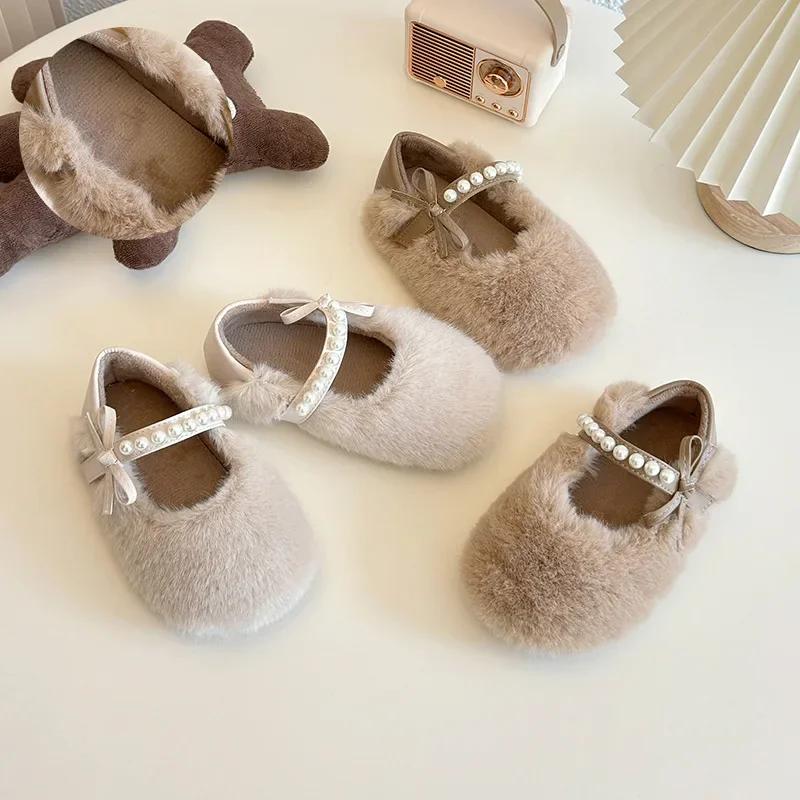2024 Children Leather Shoes for Girls Winter New Fashion Korean Style Soft Bottom Anti-slippery Princess Versatile Chic Shoes