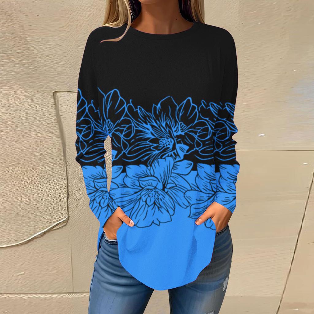 T-shirt da Donna Estiva a Manica Lunga con Stampa 3D Moda Versatile Traspirante Tendenza Casual