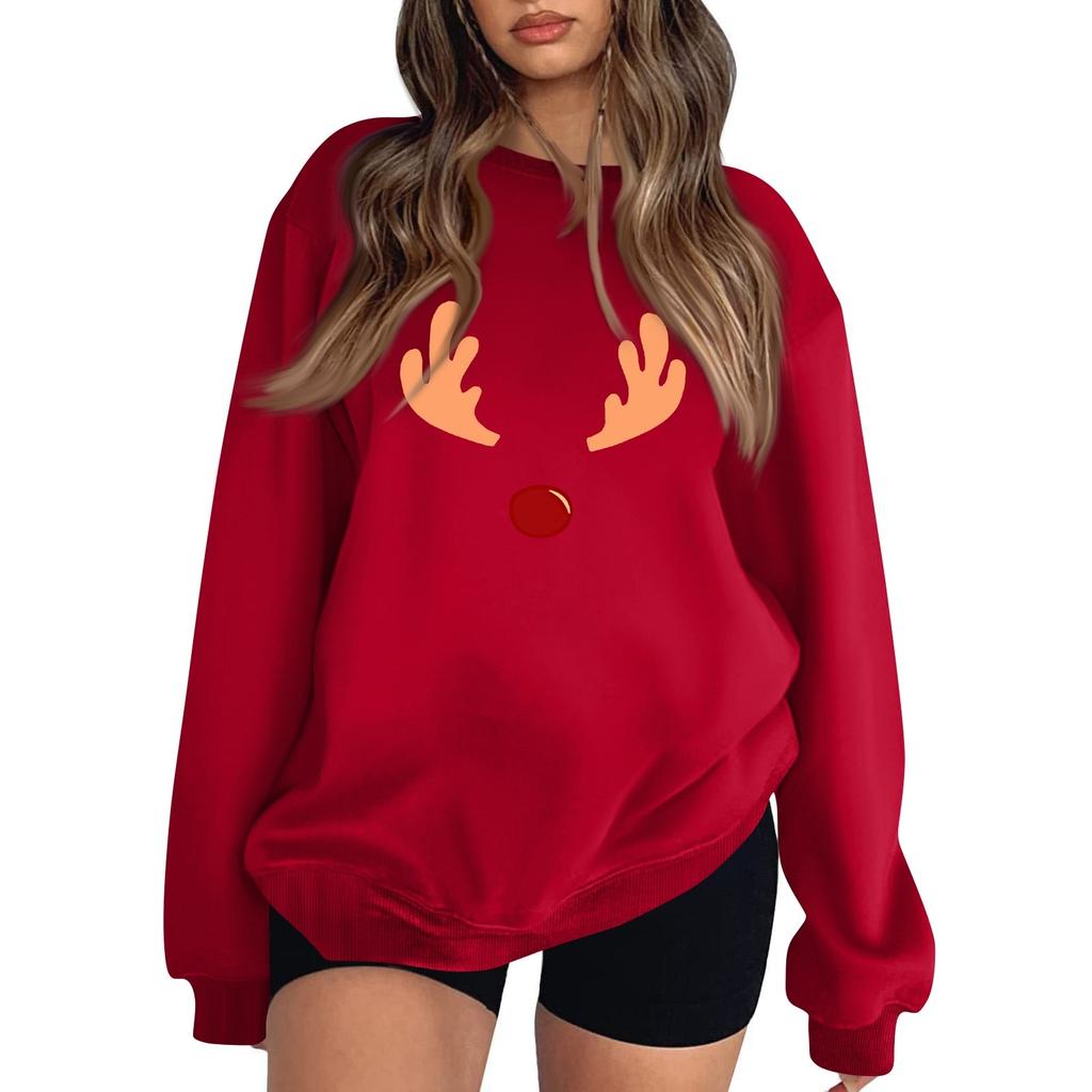 Women's Casual Fashion Christmas Print Long Sleeve O-Neck Sweatshirts Pullover Top