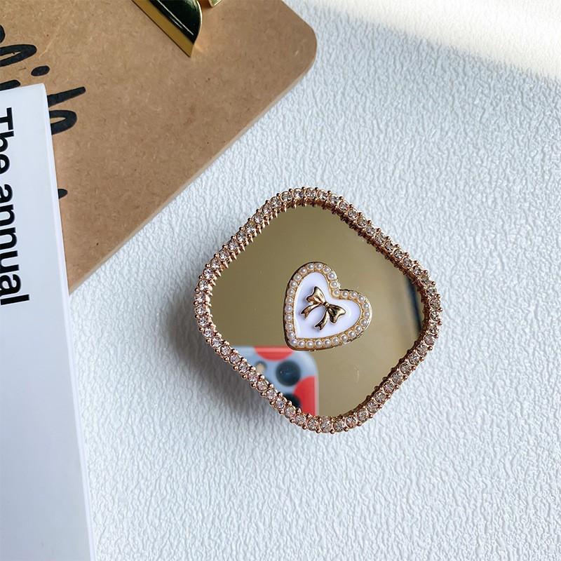 

Mobile Phone Holder Mirror Sticker Back Expandable Airbag Heart-shaped Square Rhinestone Ins Style Luxurious Folding Stable Stand