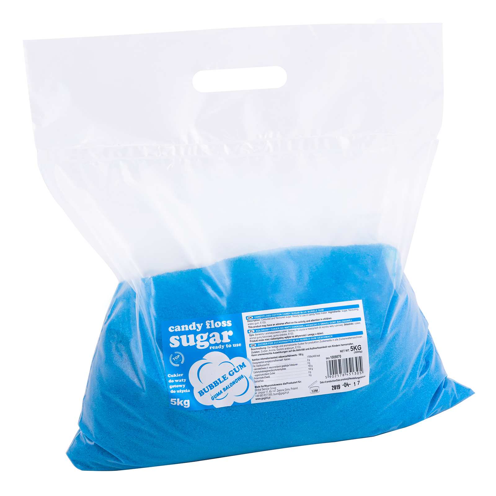 Zucchero Filato Colorato Aromatizzato, Blu, Gusto Bubble Gum, 5kg