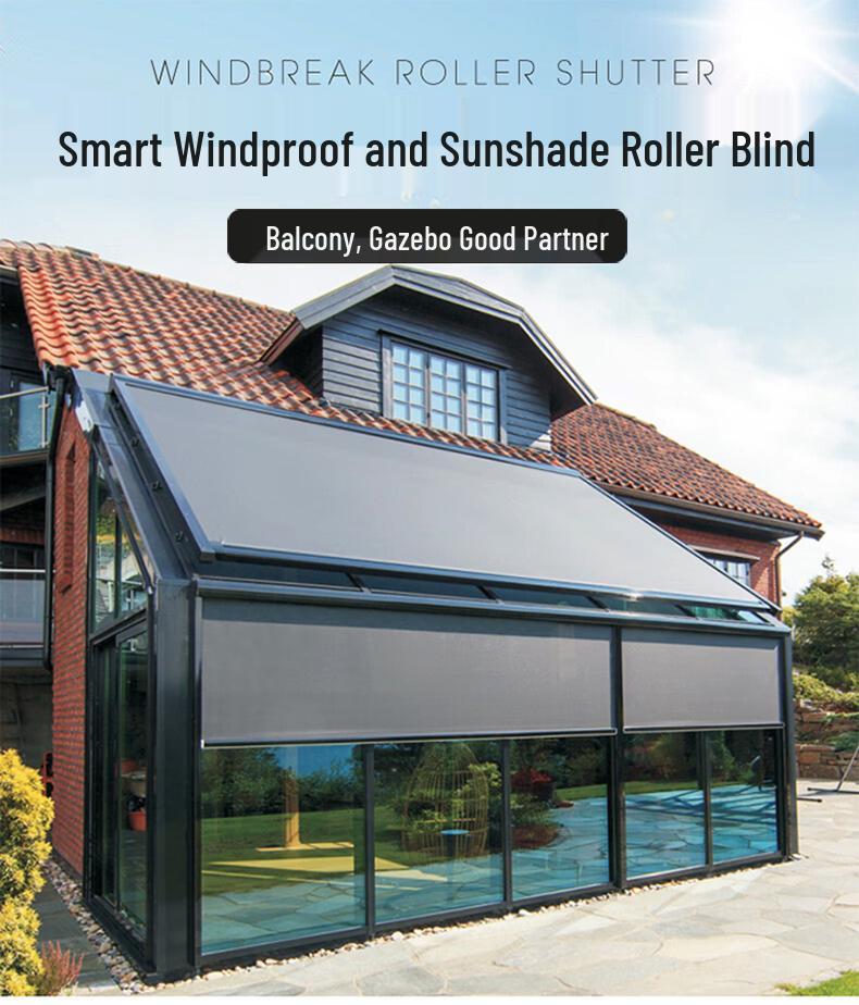 Smart Windproof Electric Roller Blind: Automatic Lifting, Light Blocking, Rainproof, Mosquito-Proof, Remote-Controlled Balcony Curtain.