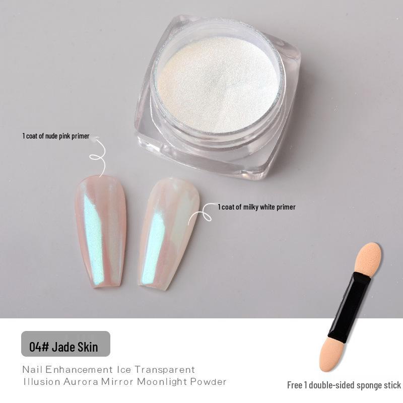 Hailey Lux Satin Perlglanz-Perlpulver-Maniküre: Brautnägel im weißen Mondschein