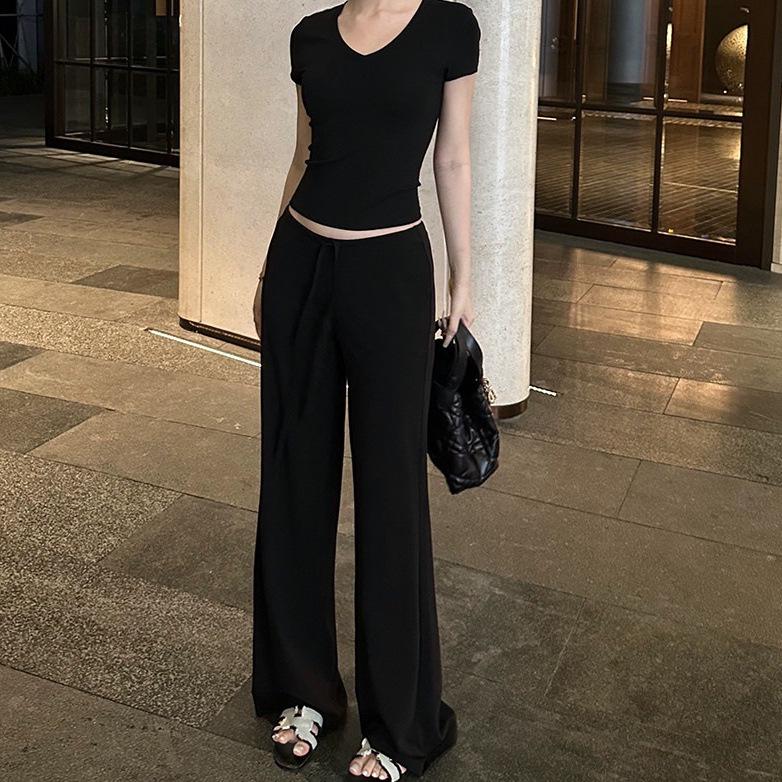 

5werkwen Women s Low Waist Wide Leg Streetwear Pants: Loose Straight-Leg Floor-Length Trousers S