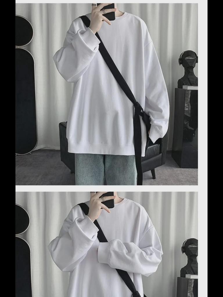 2025 Men's Trendy Solid Color Round Neck Sweatshirt, Loose, Hoodless Pullover, Thin Style for Spring and Autumn, Large Sizes Available