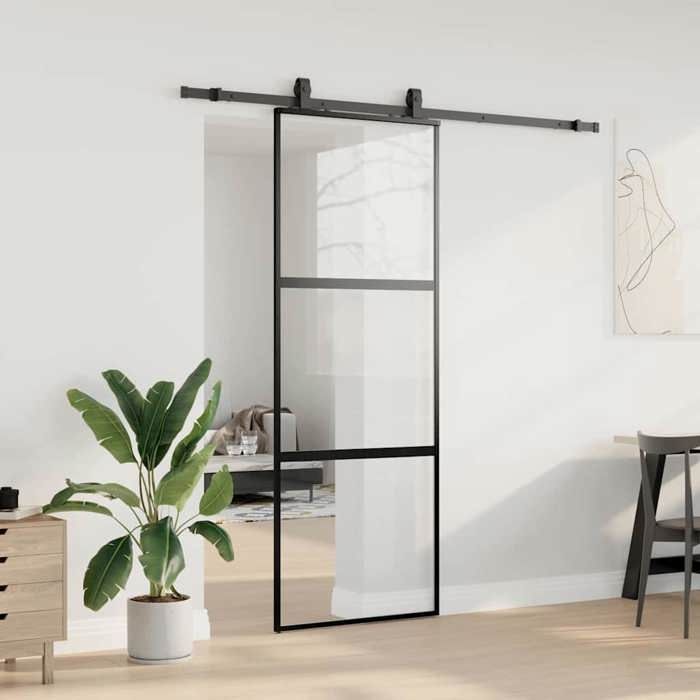 VidaXL Sliding Door Hardware Kit Black 76x205 Cm Tempered Glass, Sliding Door On Rail, Sliding Door 3375874
