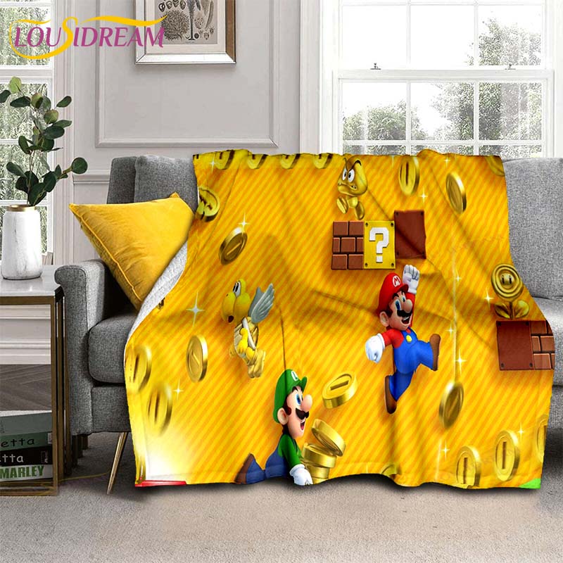 Mario Bros 3D-gedruckte Kunst-Fleece-Decke für Betten, Wandern, Picknick, dicke Steppdecke, modische Tagesdecke, Fleece-Überwurfdecke