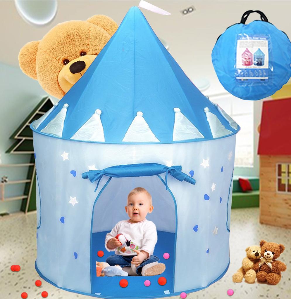 Actnow Kids' Tent, Children's Play House, Cute Foldable Castle Tent for Indoor and Outdoor Use (Blue)