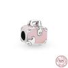 New Sterling Silver Rose Girl Boy Pink Sparkle Spacer Clip bead For Original  Bracelet Charm Jewelry For Women