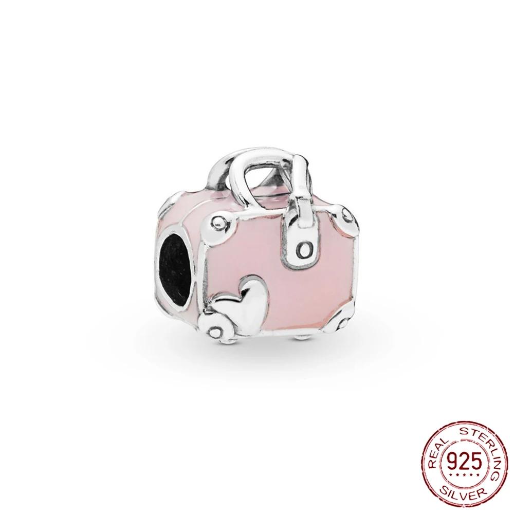 New Sterling Silver Rose Girl Boy Pink Sparkle Spacer Clip bead For Original  Bracelet Charm Jewelry For Women