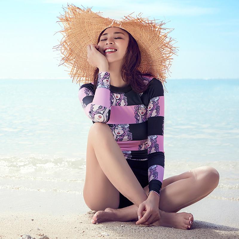 Bañador de manga larga para mujer estilo coreano con protección solar para surf, buceo y deportes de playa.