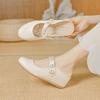 Women's Wedge Slippers Summer High Heel Mules Mary Jane Shoes Near Round Toe Slippers Beige Size Fashionable Luxurious New