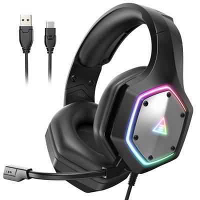 EKSA E1000V2 Headset Gaming Wired Rotating Microphone 3D Sound Detachable RGB Light Gaming Headphones Lightweight 50mm Driver Leather Noise Canceling