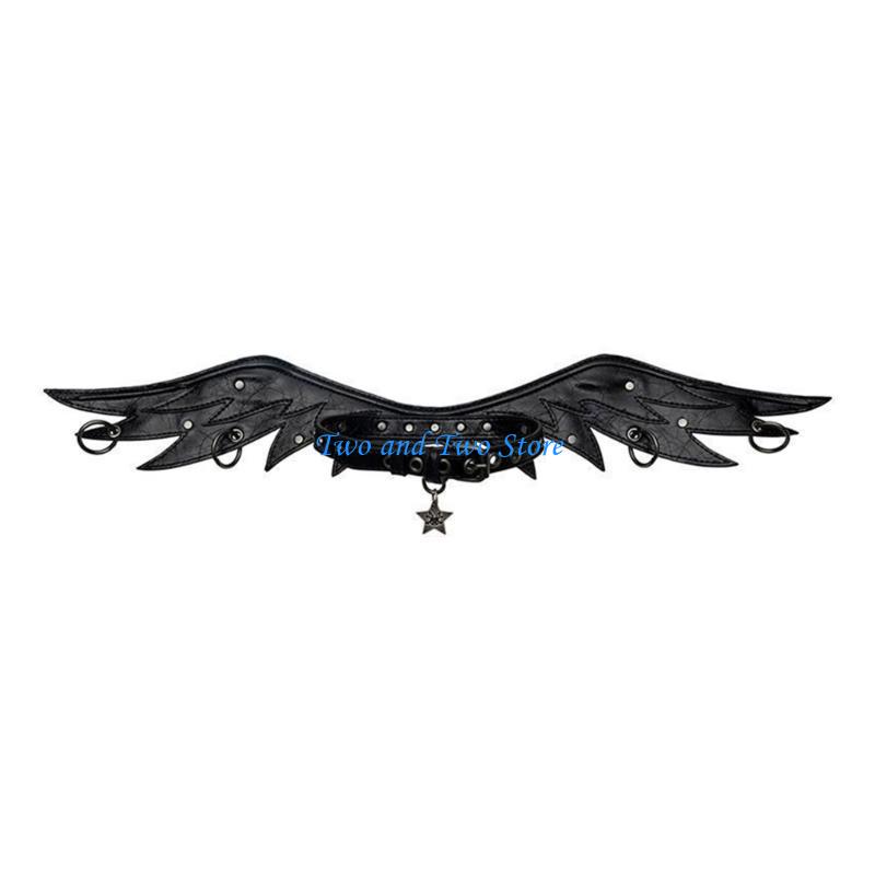 HX6F Fashion Angel Wing Design Necklace Lightweight Sturdy PU Leather Accessory
