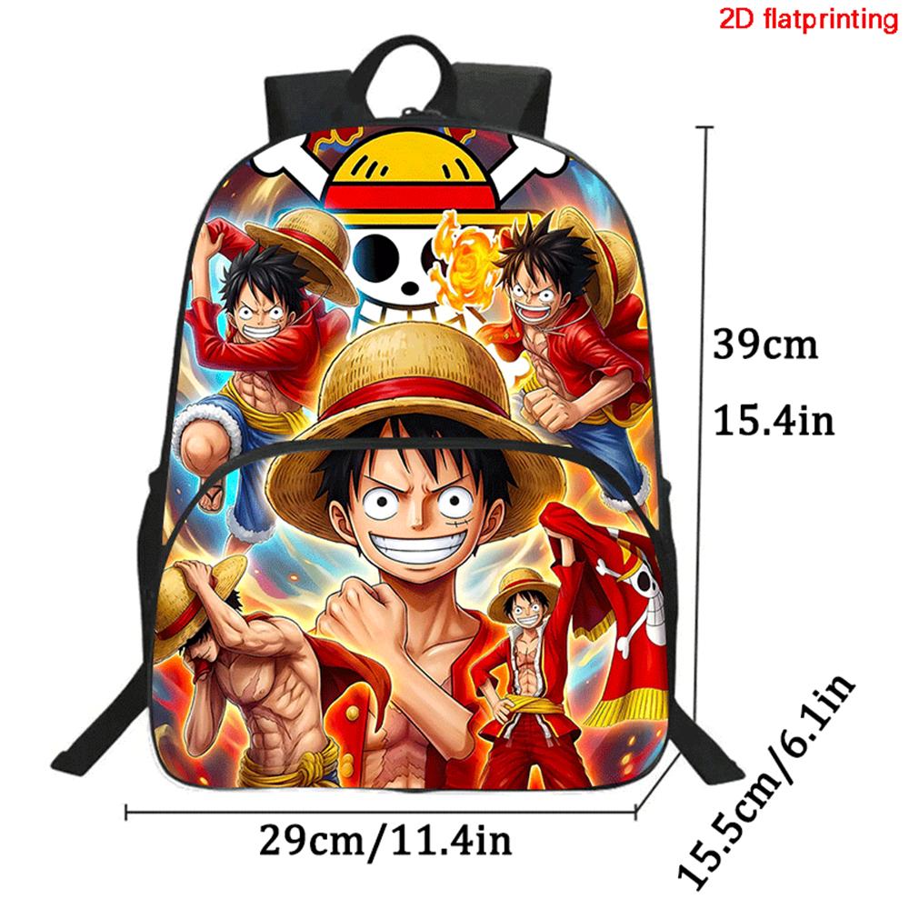 15 Inch Cartoon One Piece Backpack with Front Pocket, Light Weight Unisex School Backpack for Boys Girls Age 6-10 Travel Daypack