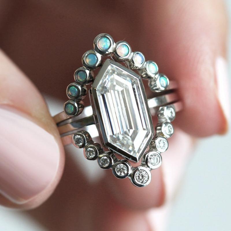 European and American minimalist and personalized zircon women s set ring 6&Silver Plated белый