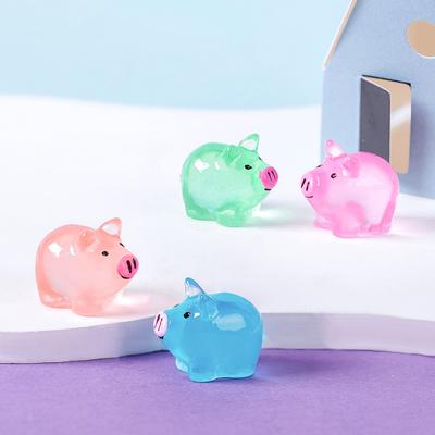 12Pcs Mini Pig Figurine Glow-in-the-dark Resin Tiny Pig Ornament Miniature Animal Statue Toy Fairy Garden Microlandscape Desktop Decoration