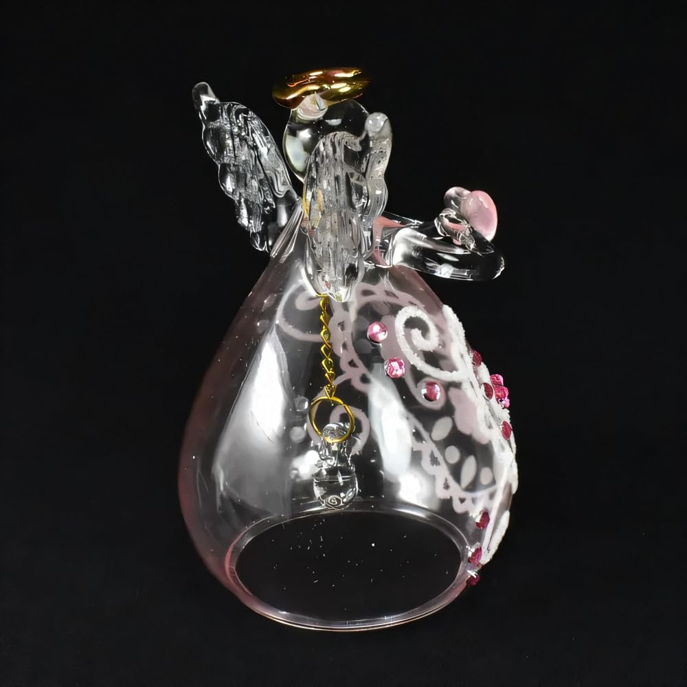 Fourcart Cute Handmade Glass Craft Sweet [Heart Angel Bell] Pink x 6-Piece Set