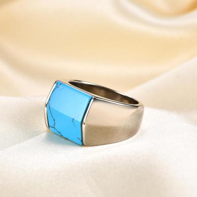 13MM Turquoise Inlaid Retro Square Geometric Stainless Steel Ring for Men