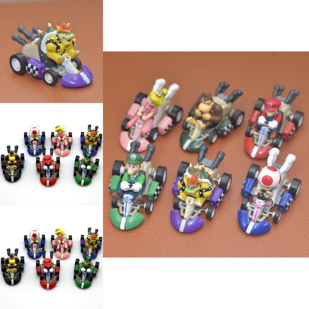 Super Mario Bros Kart Pull Back Car Action Figure Set 6 Pcs Colorful Collectibles